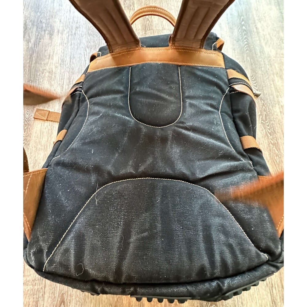 Pop's Kalahari Leather Trim Backpack Black Canvas Laptop Sturdy Bag Distressed - Picture 5 of 14